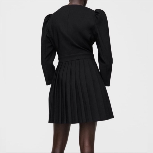 Zara Black Mini Dress with Pleated Skirt and Button Accents - Picture 2 of 6